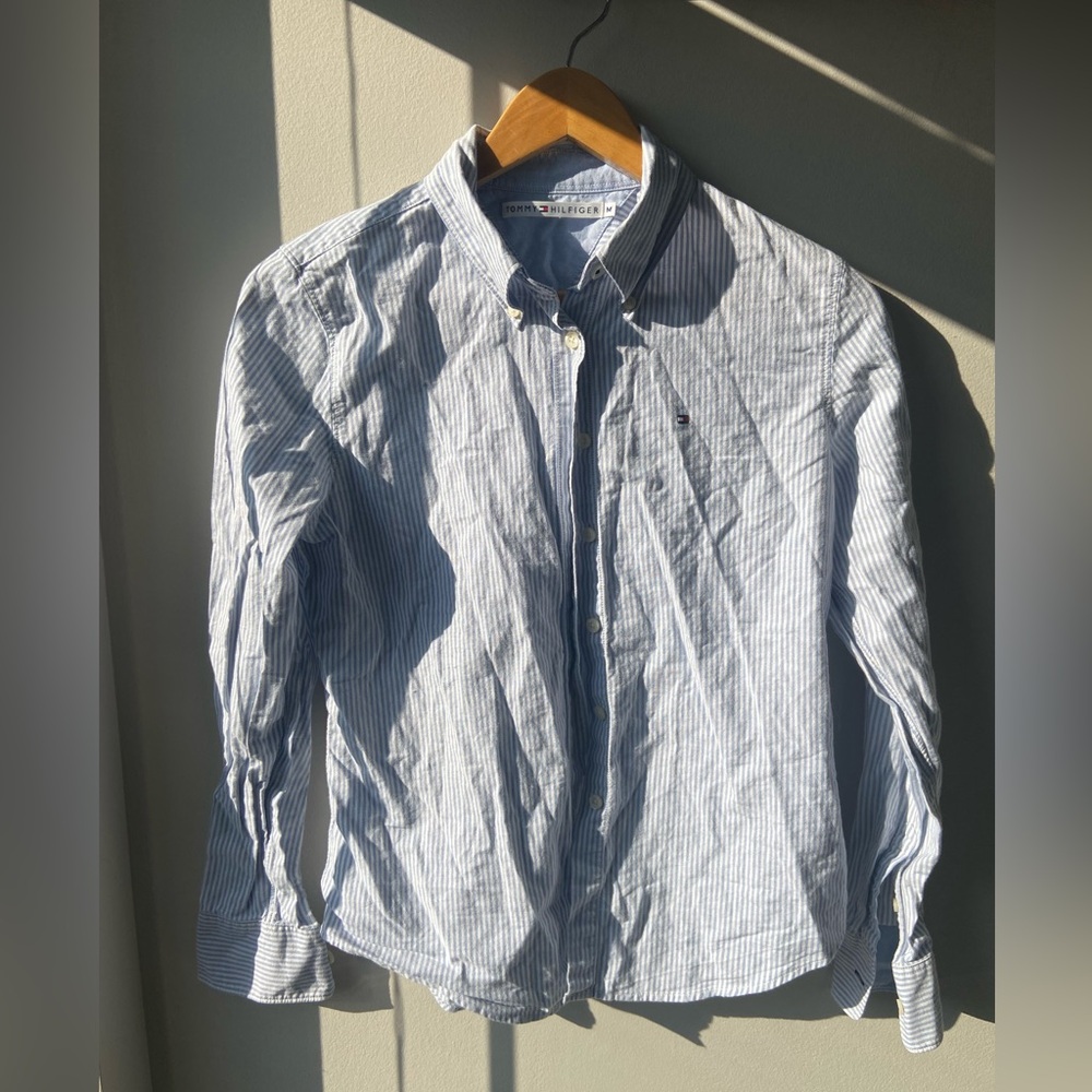 Tommy Hilfiger blue and white striped Oxford shirt